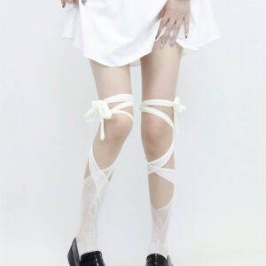Irregular lace ribbon stockings